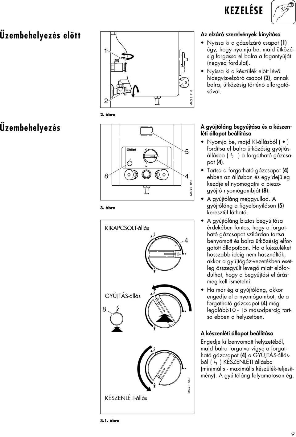 KEZELÉSI ÉS SZERELÉSI UTASÍTÁS. Vaillant gyårtmåny MAG HU 9/1 OZ tipus k  szül khez - PDF Free Download