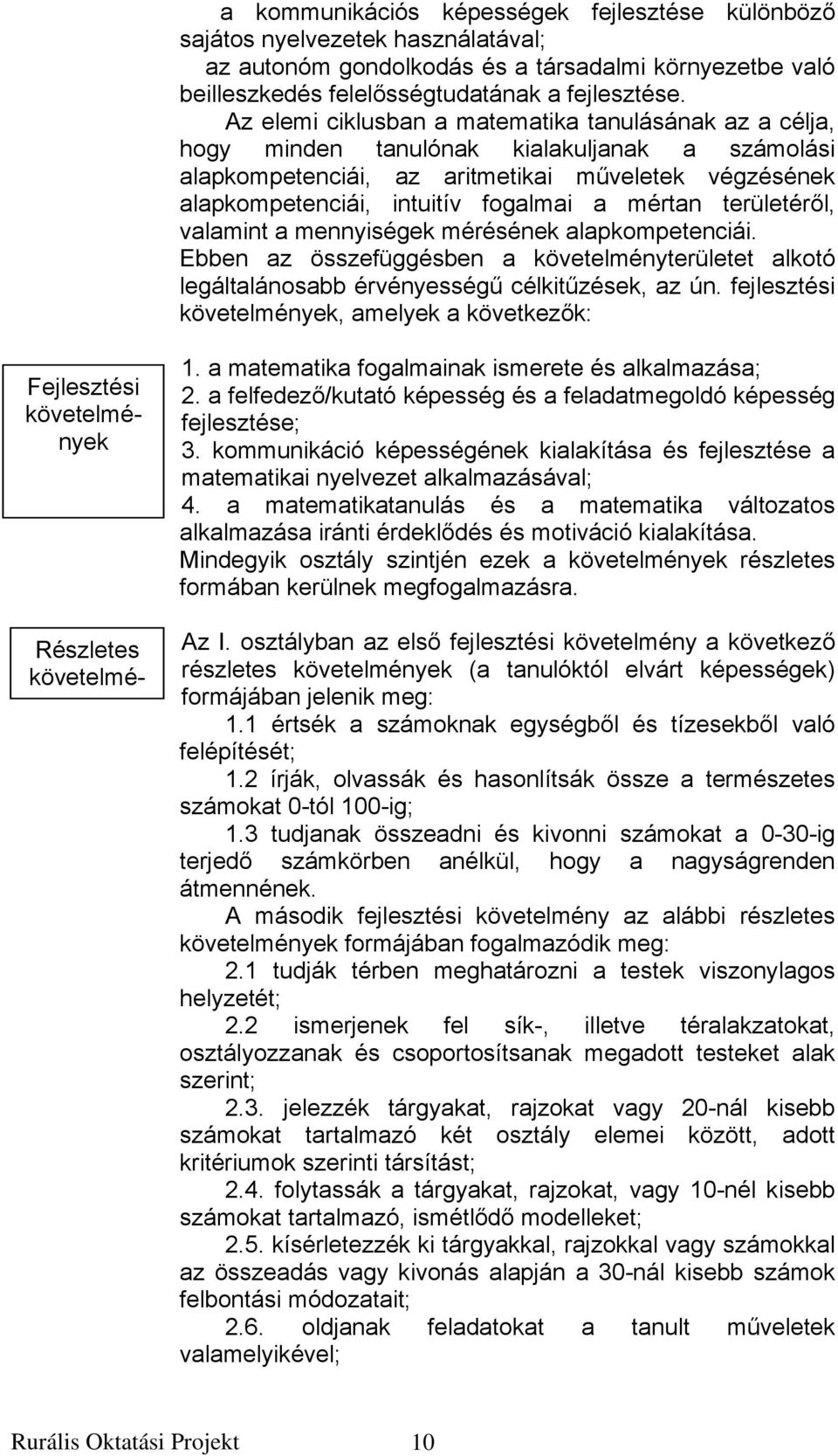 mértan területéről, valamint a mennyiségek mérésének alapkompetenciái. Ebben az összefüggésben a követelményterületet alkotó legáltalánosabb érvényességű célkitűzések, az ún.