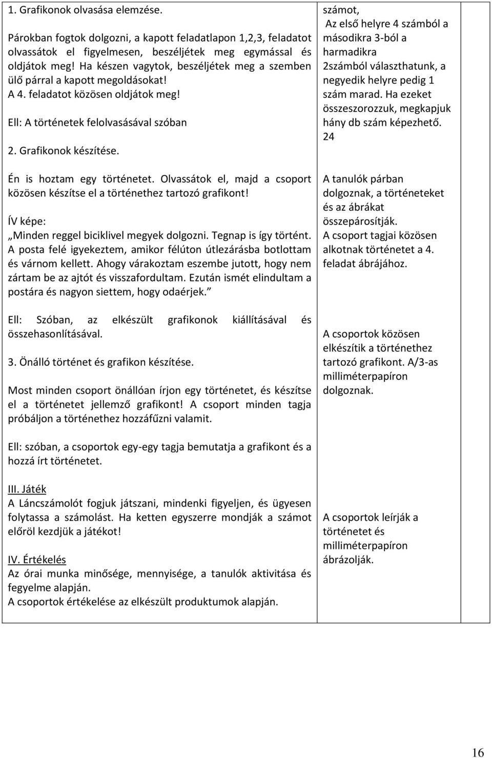 Én is hoztam egy történetet. Olvassátok el, majd a csoport közösen készítse el a történethez tartozó grafikont! ÍV képe: Minden reggel biciklivel megyek dolgozni. Tegnap is így történt.