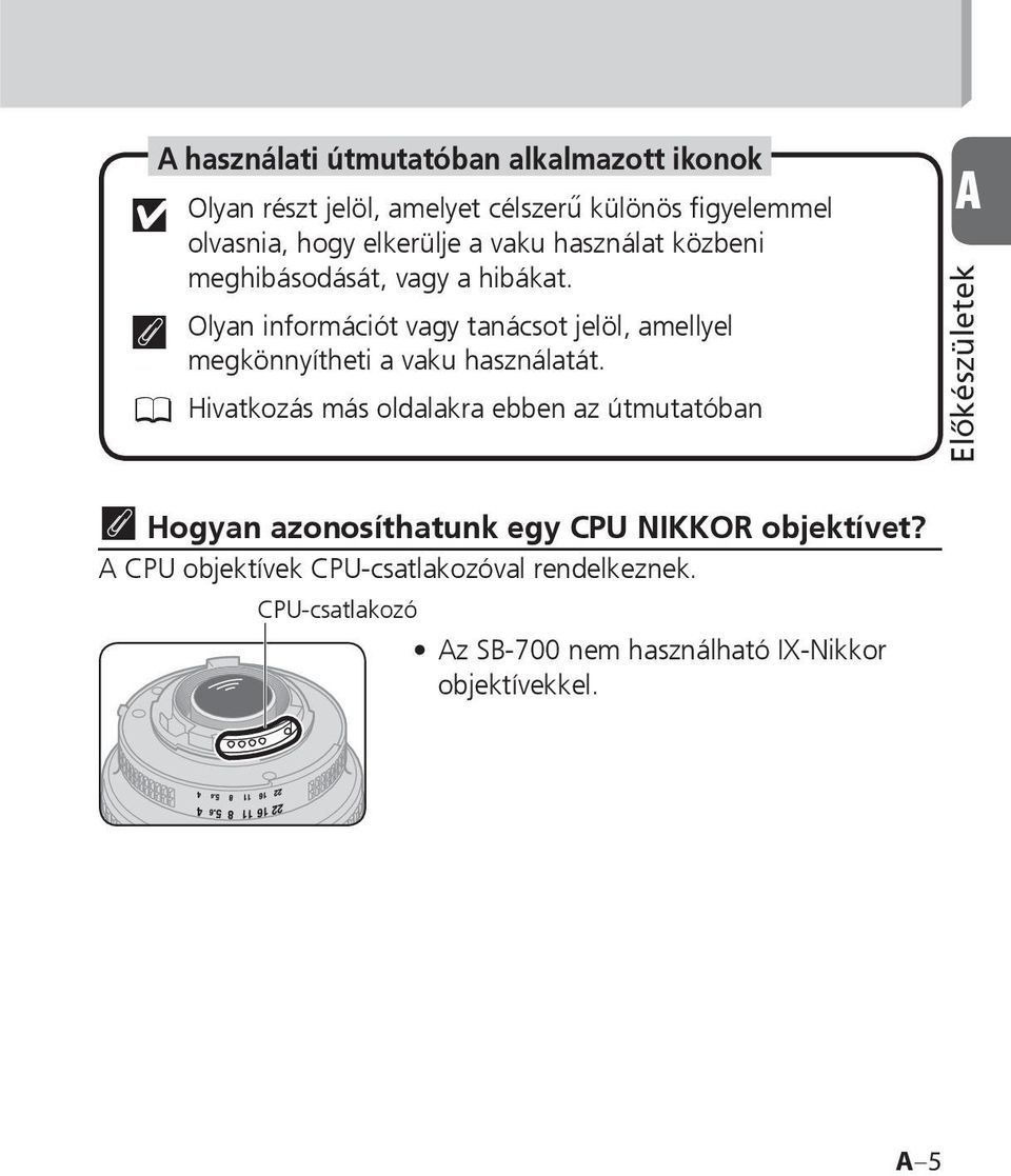 t Olyan információt vagy tanácsot jelöl, amellyel megkönnyítheti a vaku használatát.