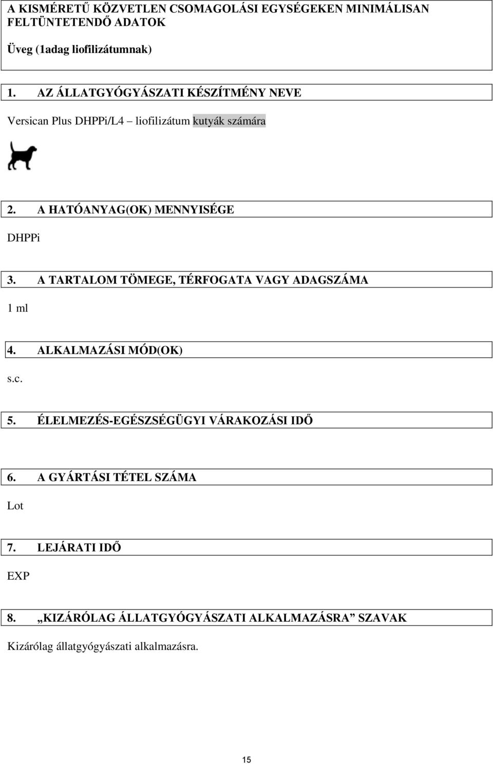 A TARTALOM TÖMEGE, TÉRFOGATA VAGY ADAGSZÁMA 1 ml 4. ALKALMAZÁSI MÓD(OK) s.c. 5. ÉLELMEZÉS-EGÉSZSÉGÜGYI VÁRAKOZÁSI IDŐ 6.