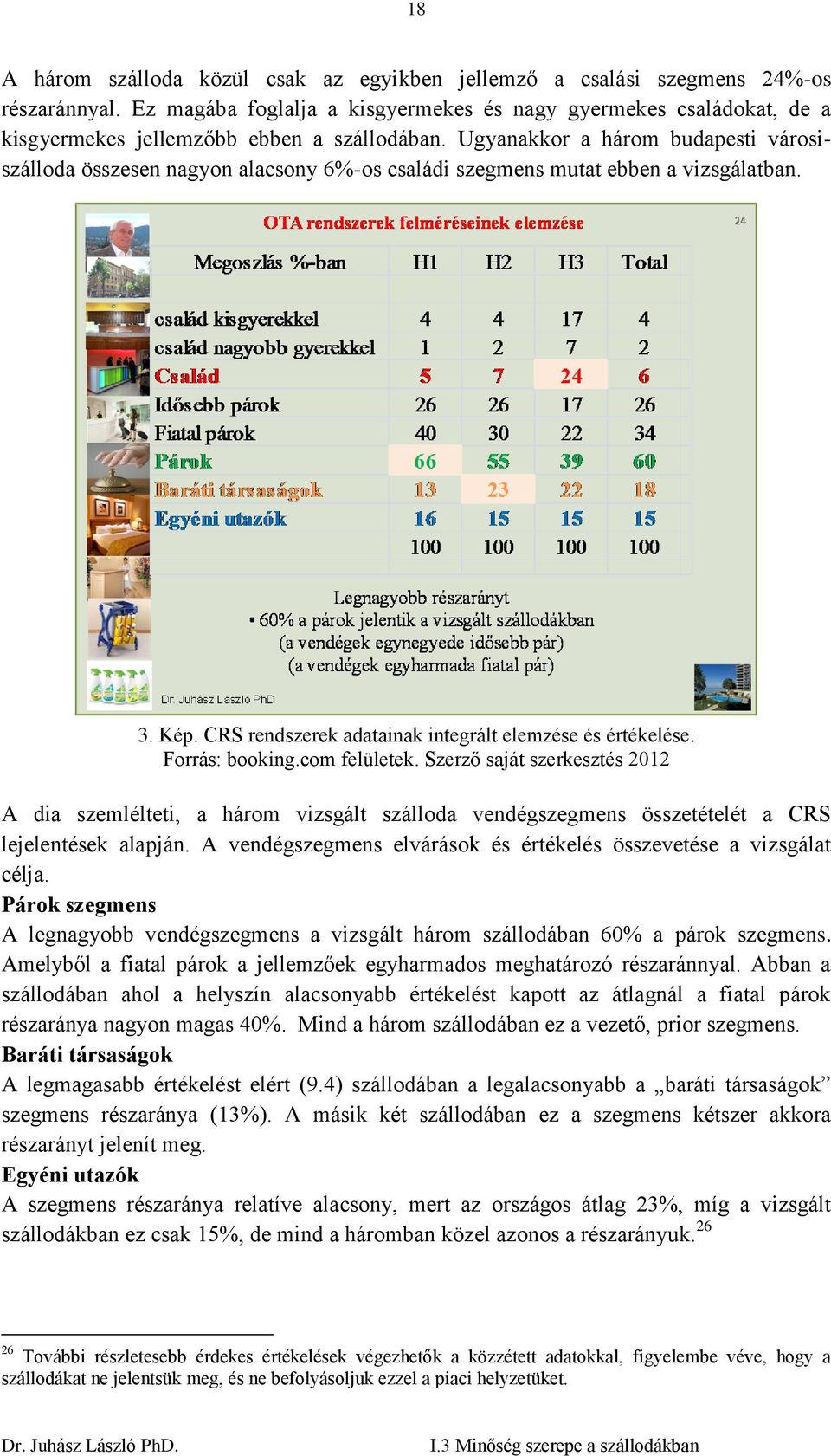 Ugyanakkor a három budapesti városiszálloda összesen nagyon alacsony 6%-os családi szegmens mutat ebben a vizsgálatban. 3. Kép. CRS rendszerek adatainak integrált elemzése és értékelése.