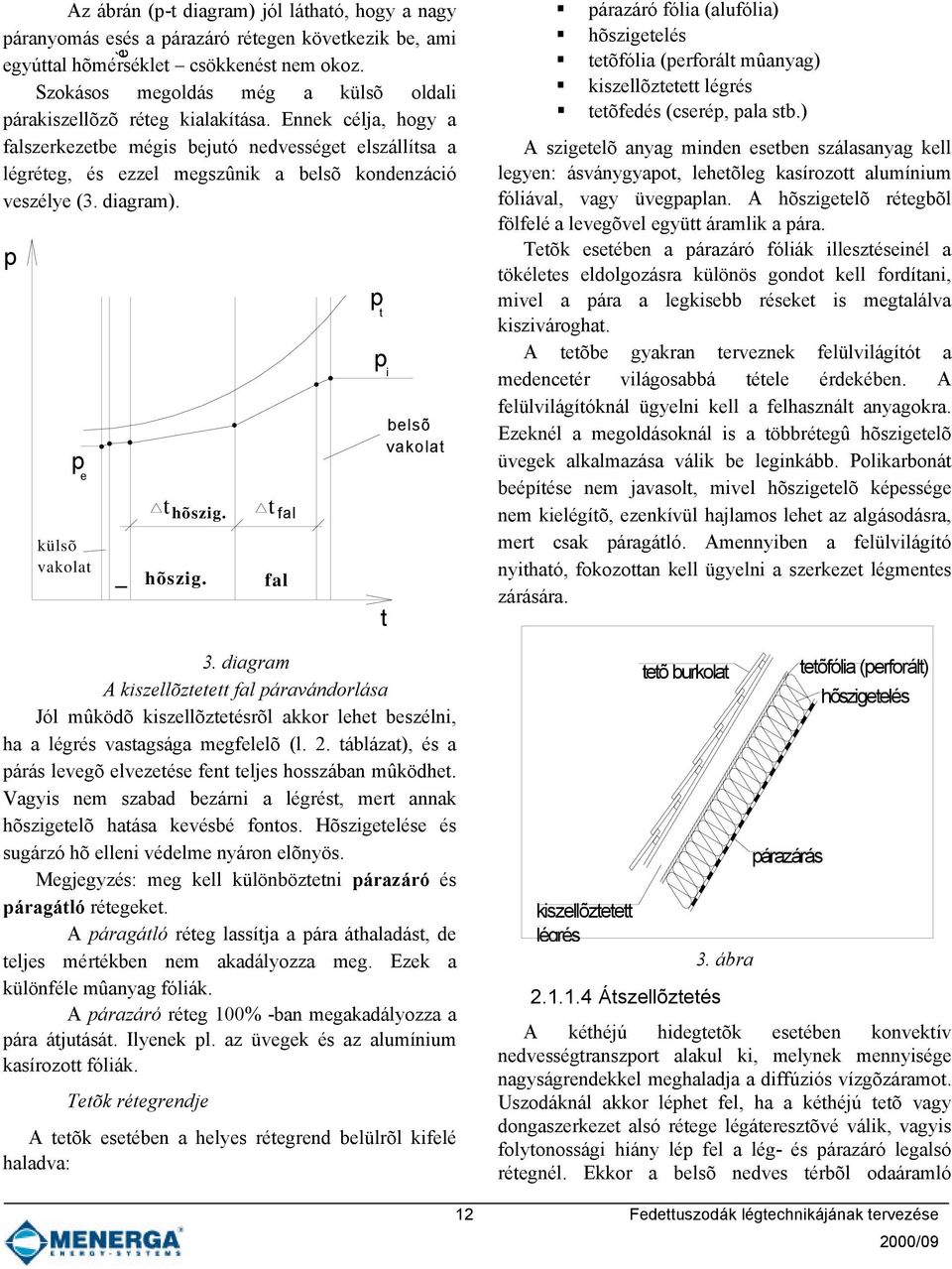 Ennek célja, hogy a falszerkezetbe mégis bejutó nedvességet elszállítsa a légréteg, és ezzel megszûnik a belsõ kondenzáció veszélye (3. diagram). p p e külsõ vakolat l é 3.