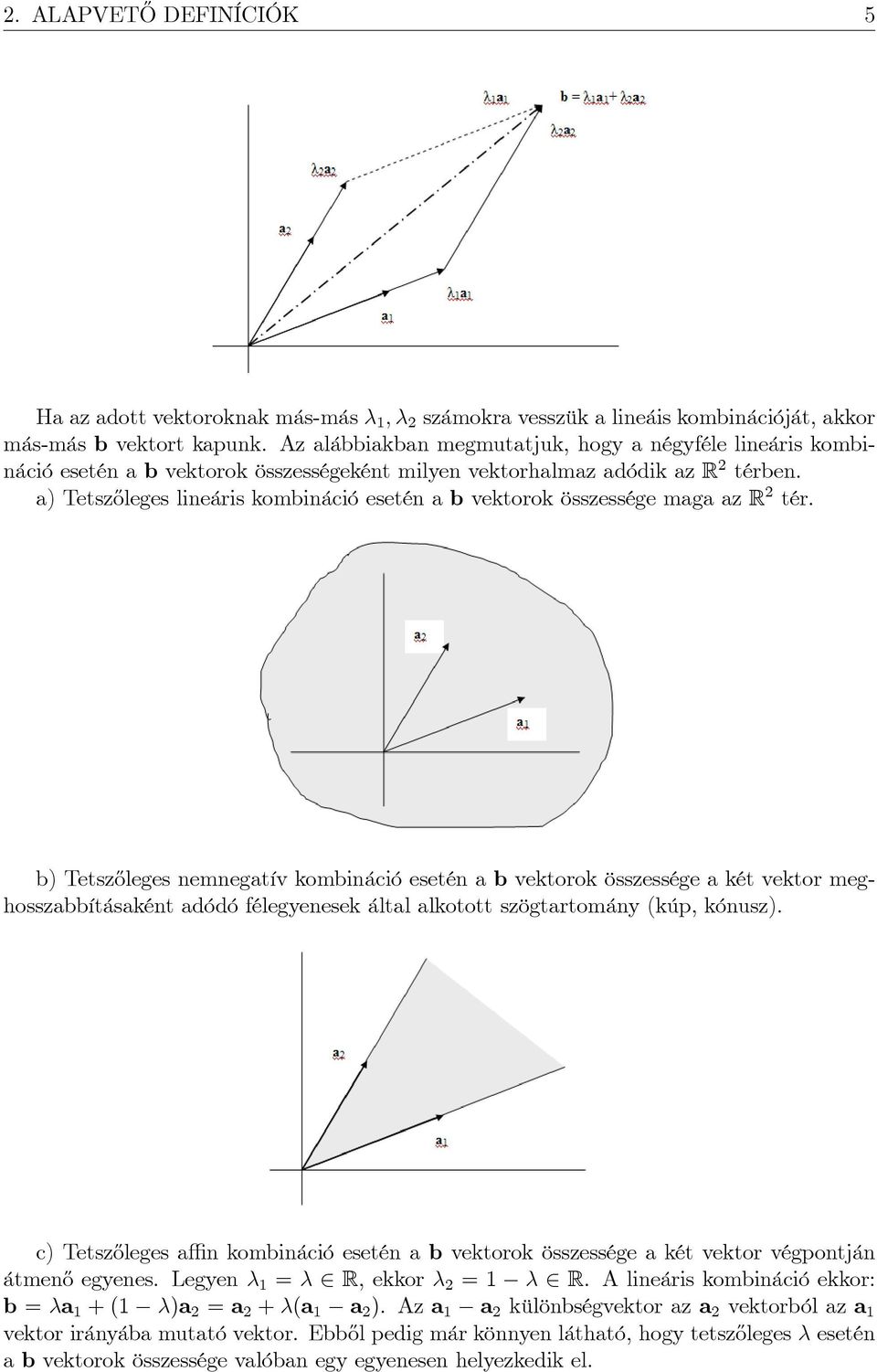 a) Tetsz½oleges lineáris kombináció esetén a b vektorok összessége maga az R 2 tér.