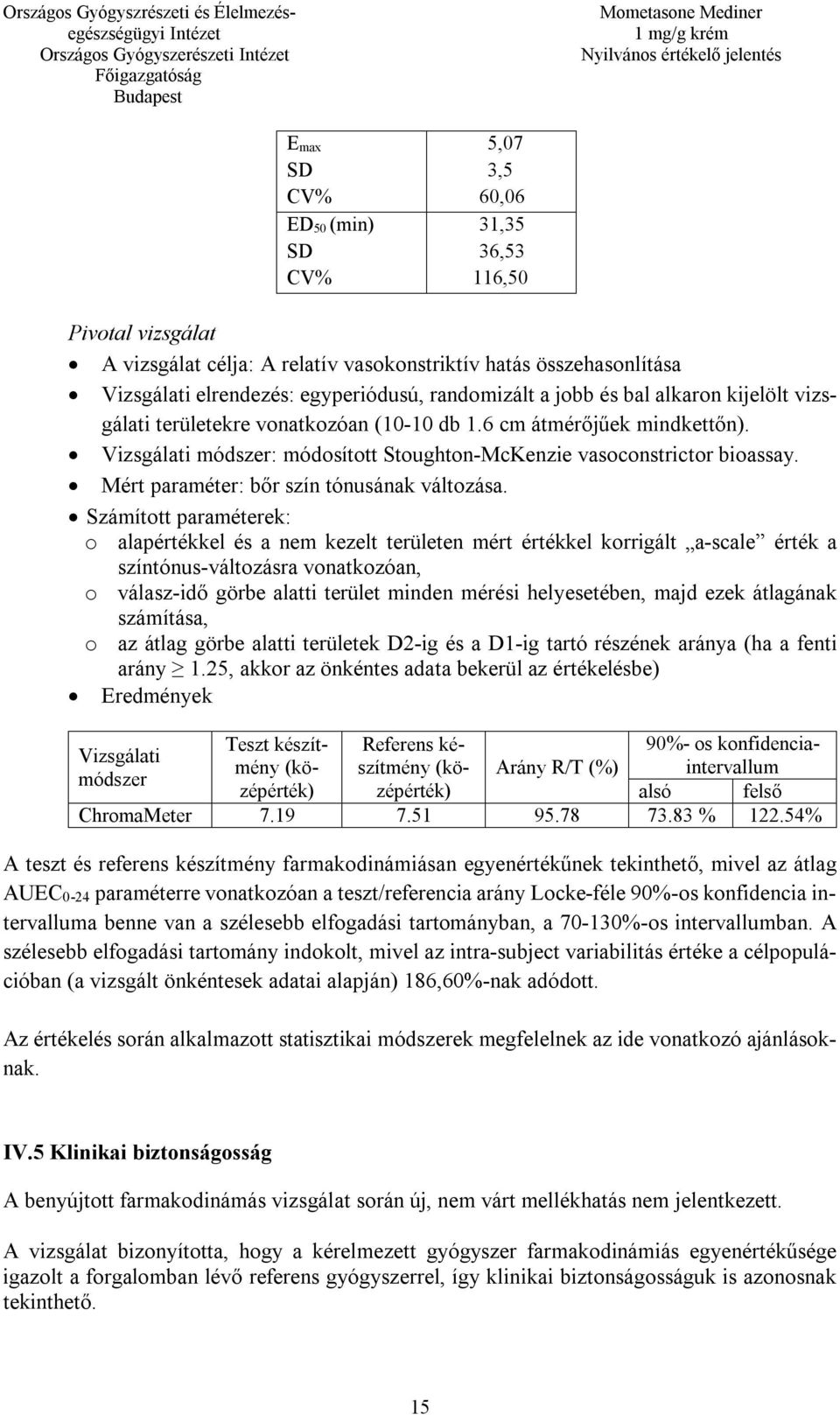 Mért paraméter: bőr szín tónusának változása.