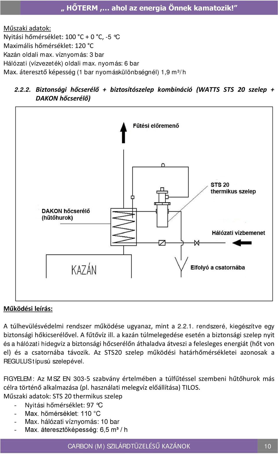 2.2. Biztonsági hőcserélő + biztosítószelep kombináció (WATTS STS 20 szelep + DAKON hőcserélő) Működési leírás: A túlhevülésvédelmi rendszer működése ugyanaz, mint a 2.2.1.