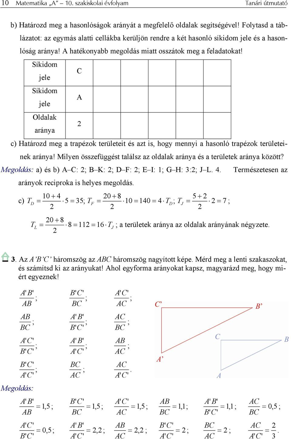 Síkidom C jele Síkidom A jele Oldalak 2 aránya c) Határozd meg a trapézok területeit és azt is, hogy mennyi a hasonló trapézok területeinek aránya!