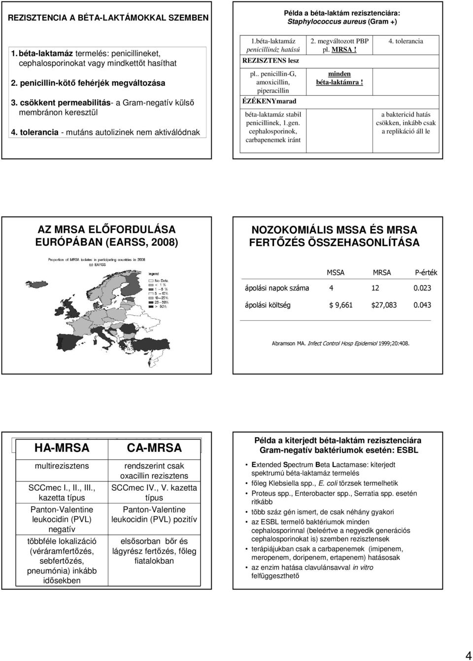 csökkent permeabilitás- a Gram-negatív külső membránon keresztül 4. tolerancia - mutáns autolizinek nem aktiválódnak ÉZÉKENYmarad béta-laktamáz stabil penicillinek, 1.gen.