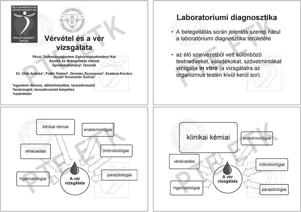 szervezetb l vett különböz testnedveket, váladékokat, szövetmintákat vizsgálja in vitro (a vizsgálatra az organizmus testén kívül kerül sor).