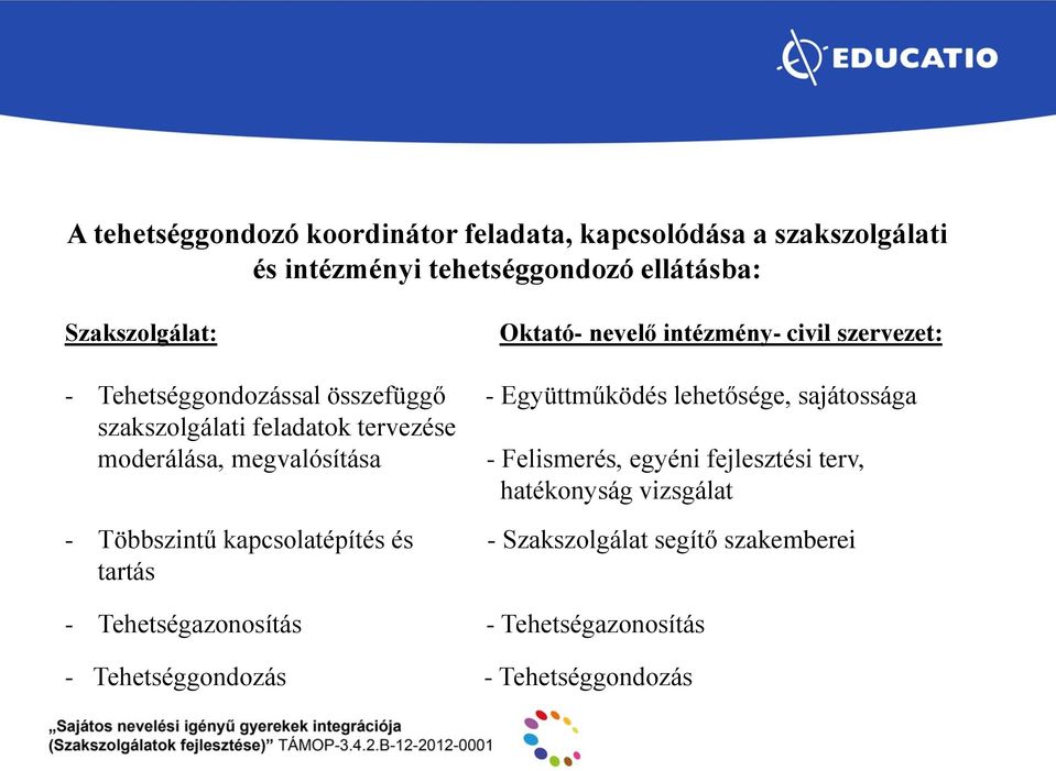 szakszolgálati feladatok tervezése moderálása, megvalósítása - Felismerés, egyéni fejlesztési terv, hatékonyság vizsgálat -