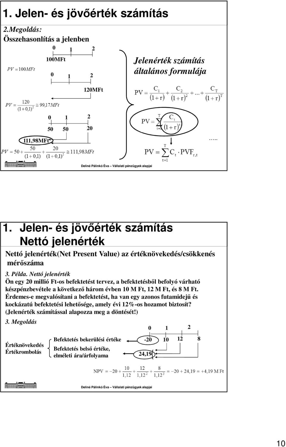 Érdemes-e megvalósítani a befektetést, ha van egy azonos futamidejű és kockázatú befektetési lehetősége, amely évi 12%-os hozamot biztosít? (Jelenérték számítással alapozza meg a döntését!) 3.