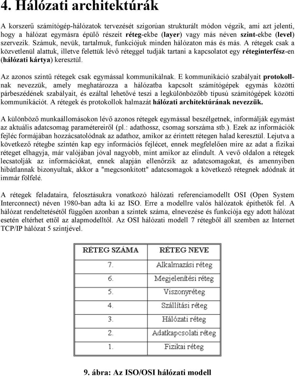 A rétegek csak a közvetlenül alattuk, illetve felettük lévő réteggel tudják tartani a kapcsolatot egy réteginterfész-en (hálózati kártya) keresztül.
