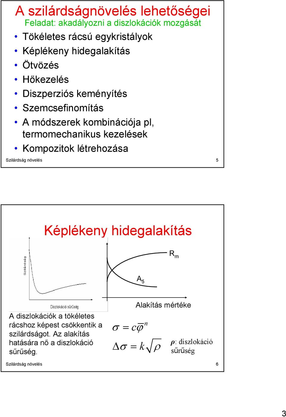 Kompozitok létrehozása Szilárdság növelés 5 Képlékeny hidegalakítás R m A 5 A diszlokációk a tökéletes rácshoz képest csökkentik