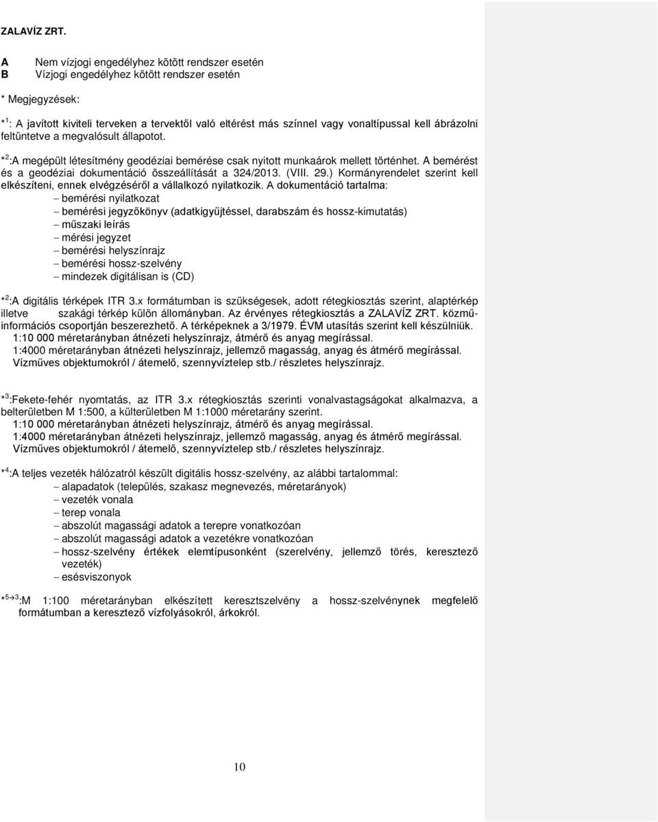 A bemérést és a geodéziai dokumentáció összeállítását a 324/2013. (VIII. 29.) Kormányrendelet szerint kell elkészíteni, ennek elvégzéséről a vállalkozó nyilatkozik.
