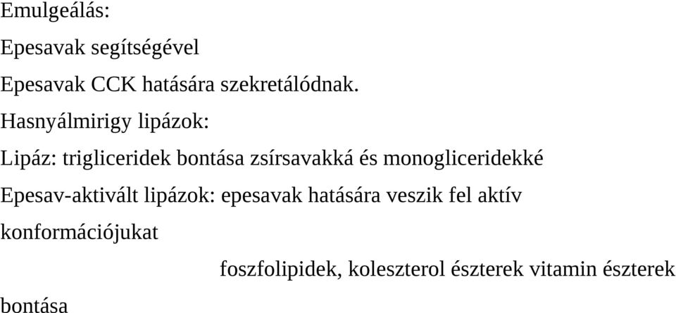 monogliceridekké Epesav-aktivált lipázok: epesavak hatására veszik fel