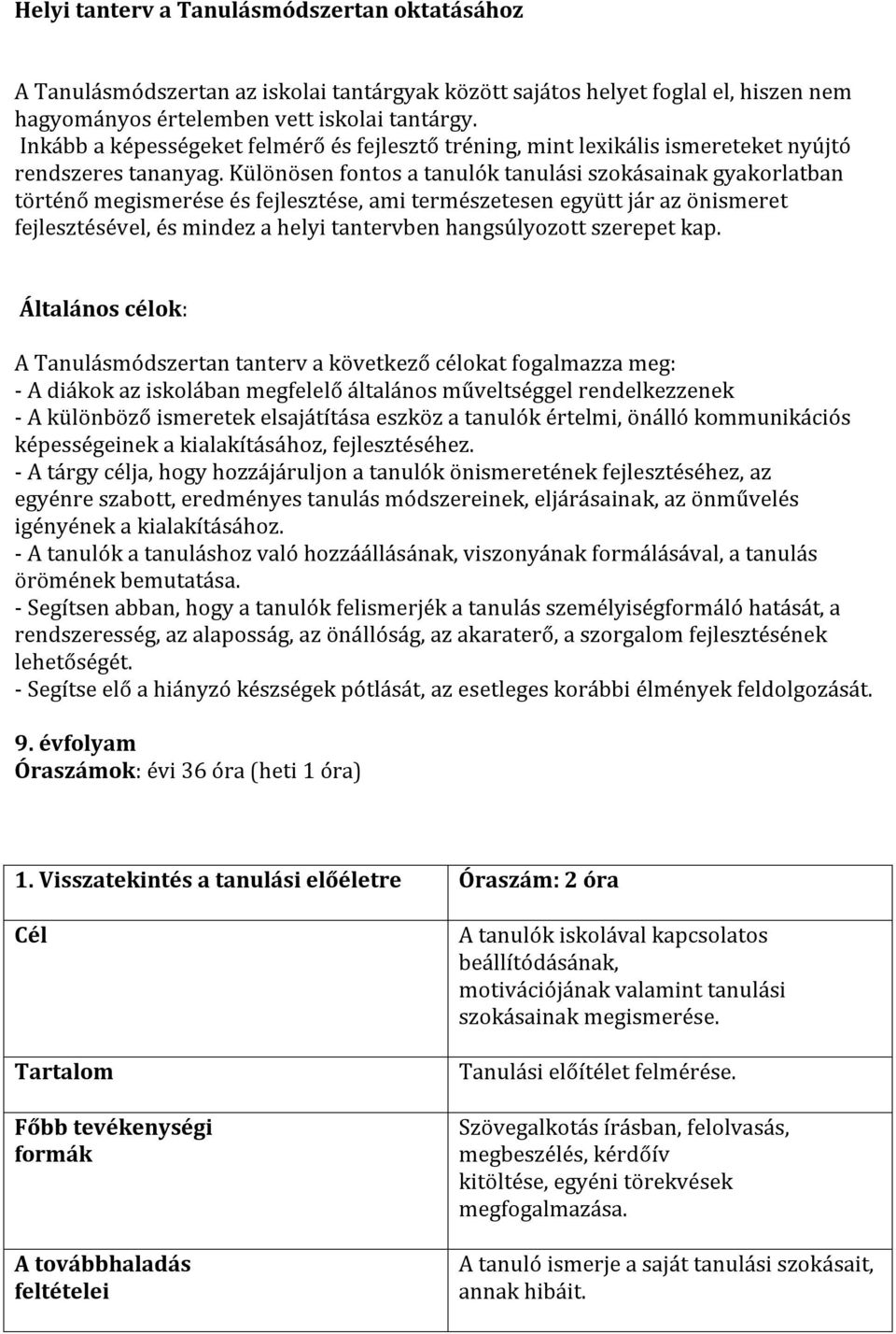 Különösen fontos a tanulók tanulási szokásainak gyakorlatban történő megismerése és fejlesztése, ami természetesen együtt jár az önismeret fejlesztésével, és mindez a helyi tantervben hangsúlyozott