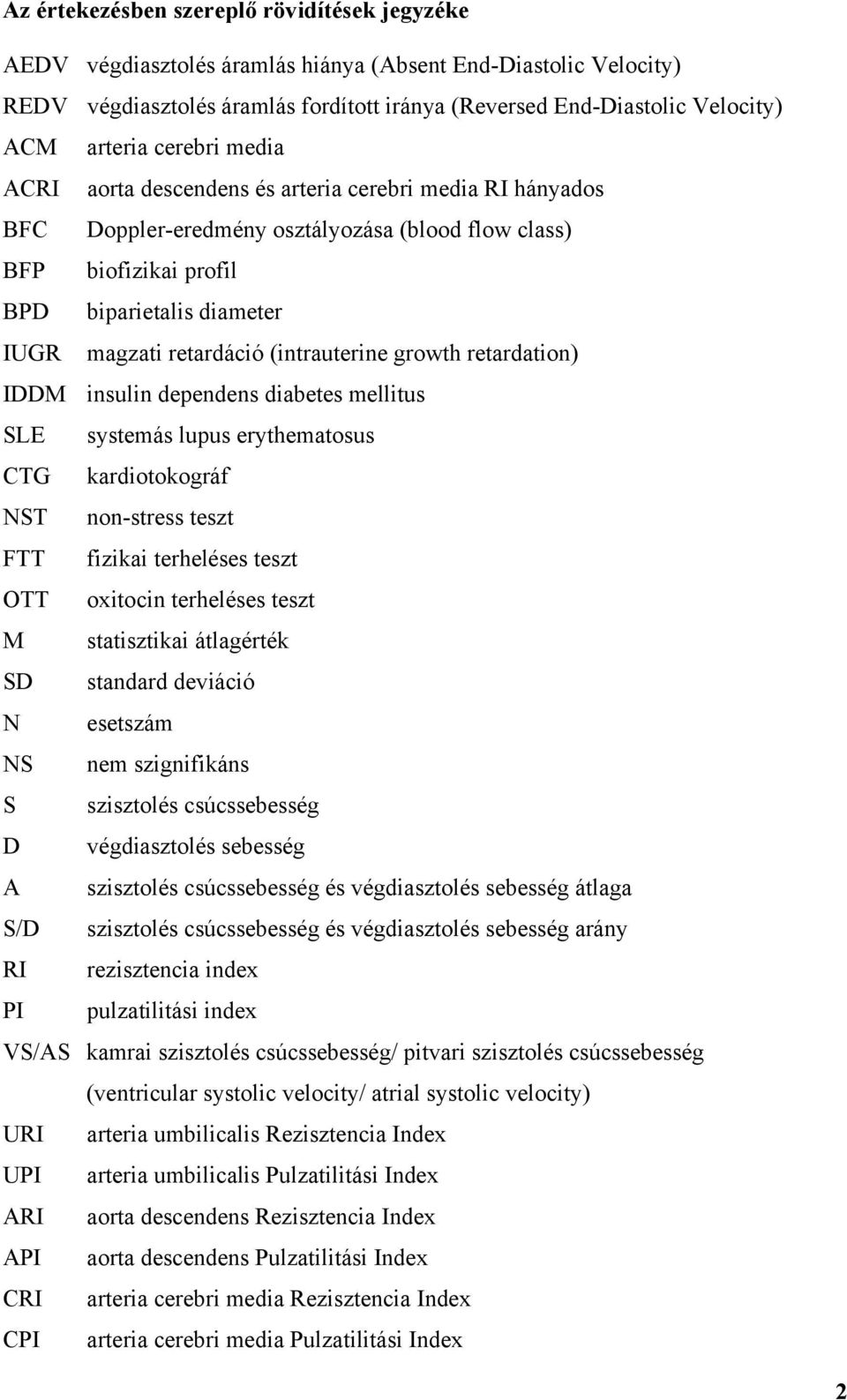 retardáció (intrauterine growth retardation) IDDM insulin dependens diabetes mellitus SLE systemás lupus erythematosus CTG kardiotokográf NST non-stress teszt FTT fizikai terheléses teszt OTT