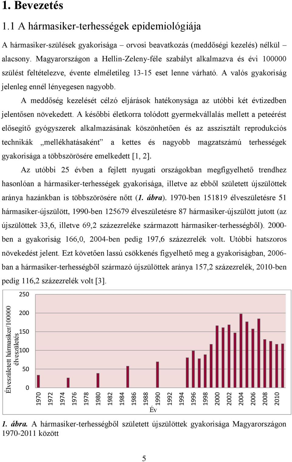 Magyarországon a Hellin-Zeleny-féle szabályt alkalmazva és évi 100000 szülést feltételezve, évente elméletileg 13-15 eset lenne várható. A valós gyakoriság jelenleg ennél lényegesen nagyobb.