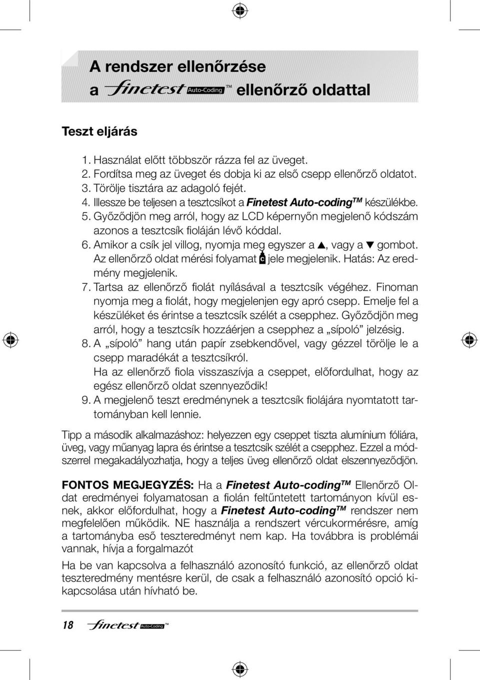 Bevezető. Tisztelt Finetest Auto-coding TM Készülék Tulajdonos! - PDF Free  Download