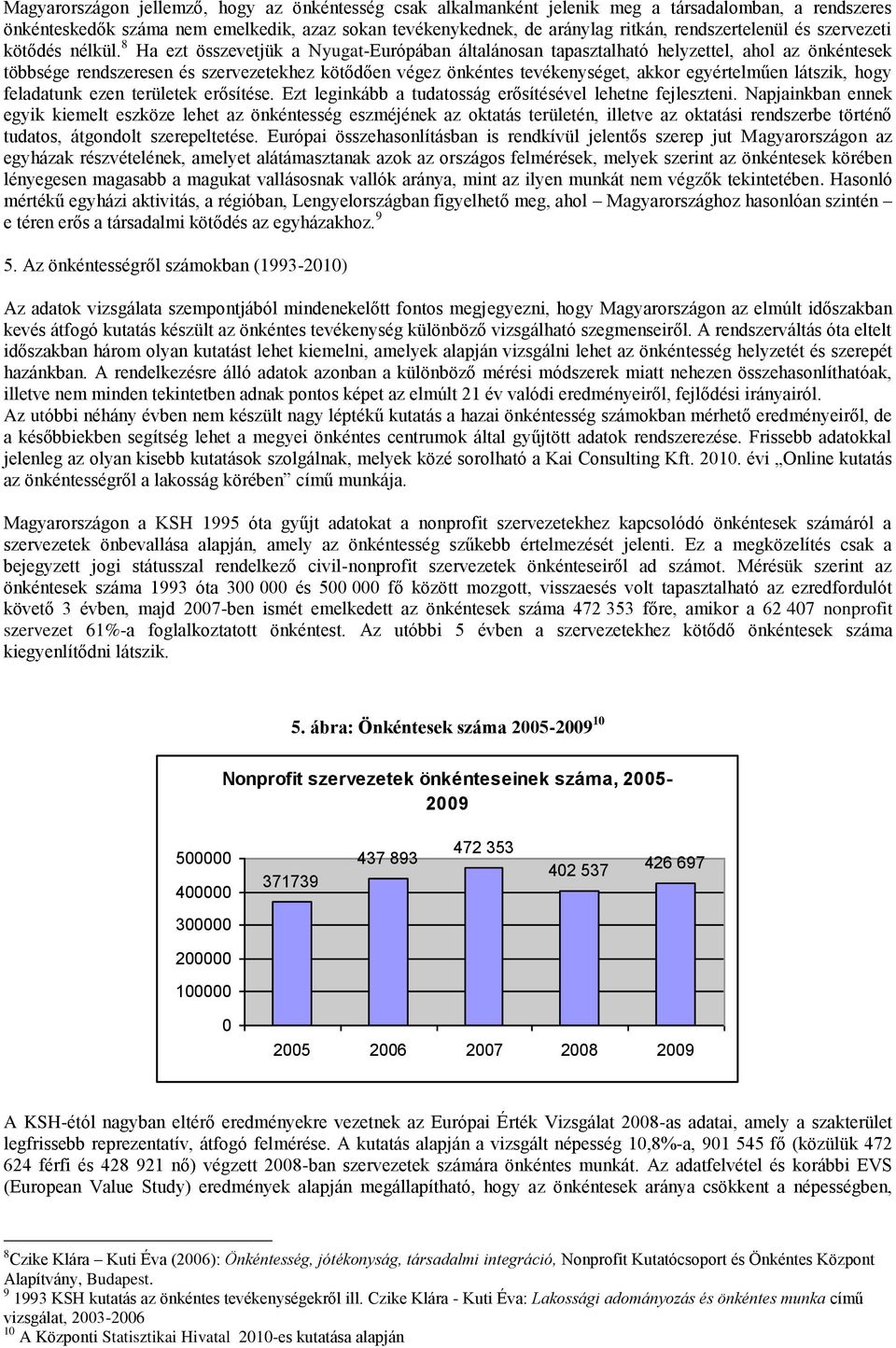 8 Ha ezt összevetjük a Nyugat-Európában általánosan tapasztalható helyzettel, ahol az önkéntesek többsége rendszeresen és szervezetekhez kötődően végez önkéntes tevékenységet, akkor egyértelműen