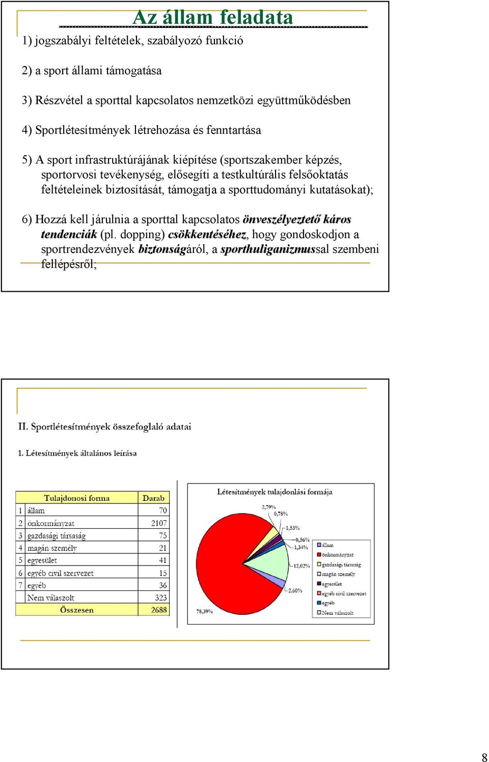 tevékenység, elısegíti a testkultúrális felsıoktatás feltételeinek biztosítását, támogatja a sporttudományi kutatásokat); 6) Hozzá kell járulnia a