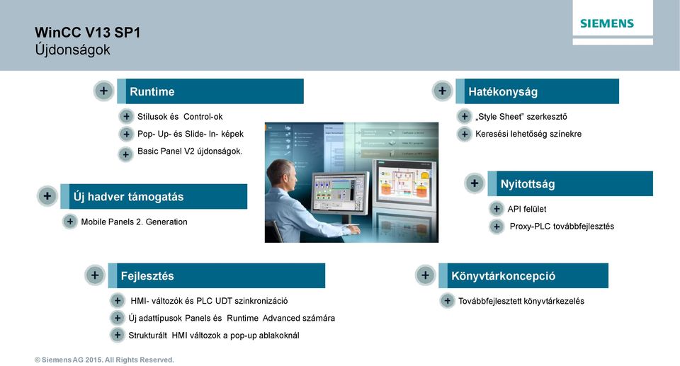 Generation Nyitottság API felület Proxy-PLC továbbfejlesztés Fejlesztés HMI- változók és PLC UDT szinkronizáció