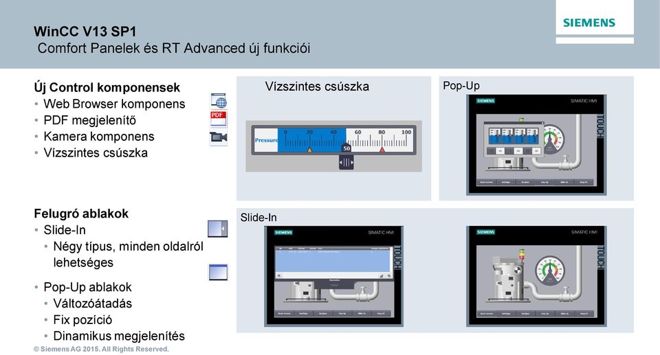 csúszka Vízszintes csúszka Pop-Up Felugró ablakok Slide-In Négy típus, minden