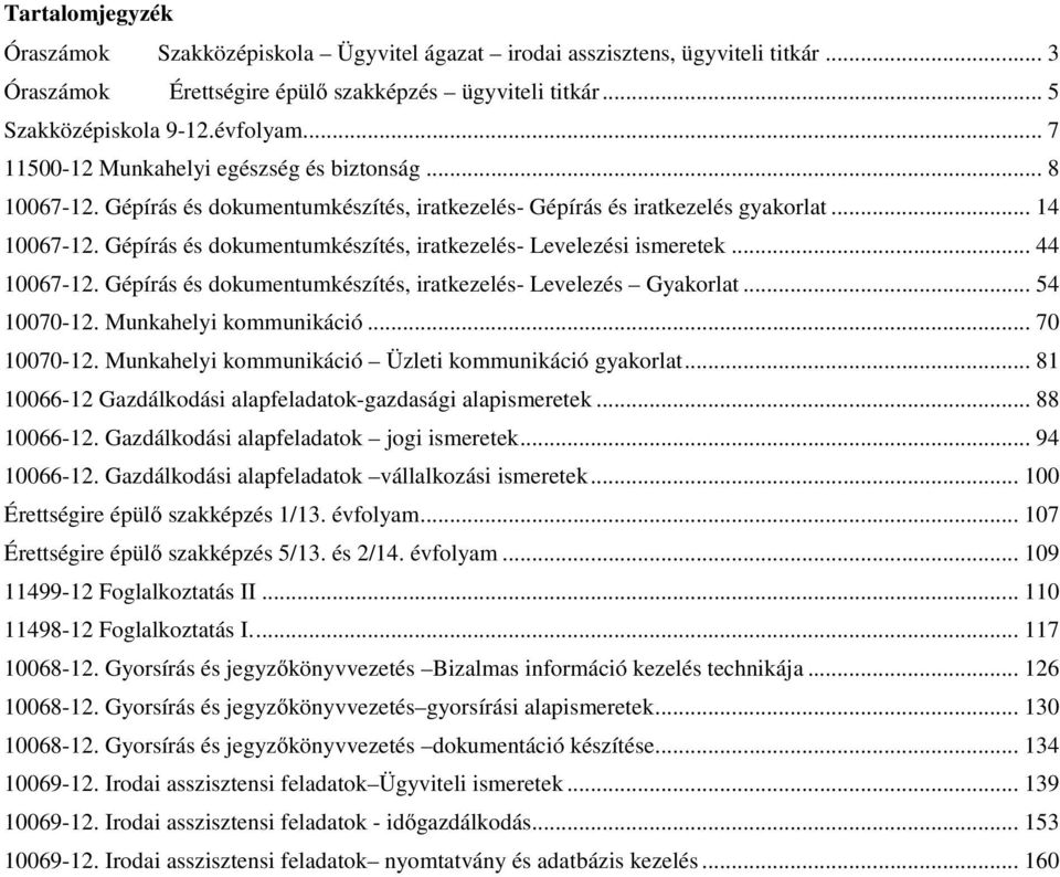 Gépírás és dokumentumkészítés, iratkezelés- Levelezési ismeretek... 44 10067-12. Gépírás és dokumentumkészítés, iratkezelés- Levelezés Gyakorlat... 54 10070-12. Munkahelyi kommunikáció... 70 10070-12.