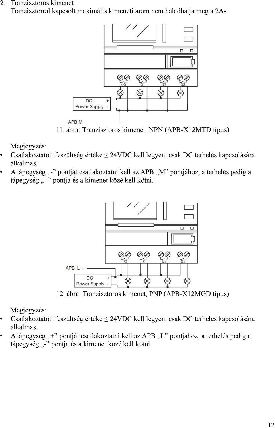 A tápegység - pontját csatlakoztatni kell az APB M pontjához, a terhelés pedig a tápegység + pontja és a kimenet közé kell kötni. 12.