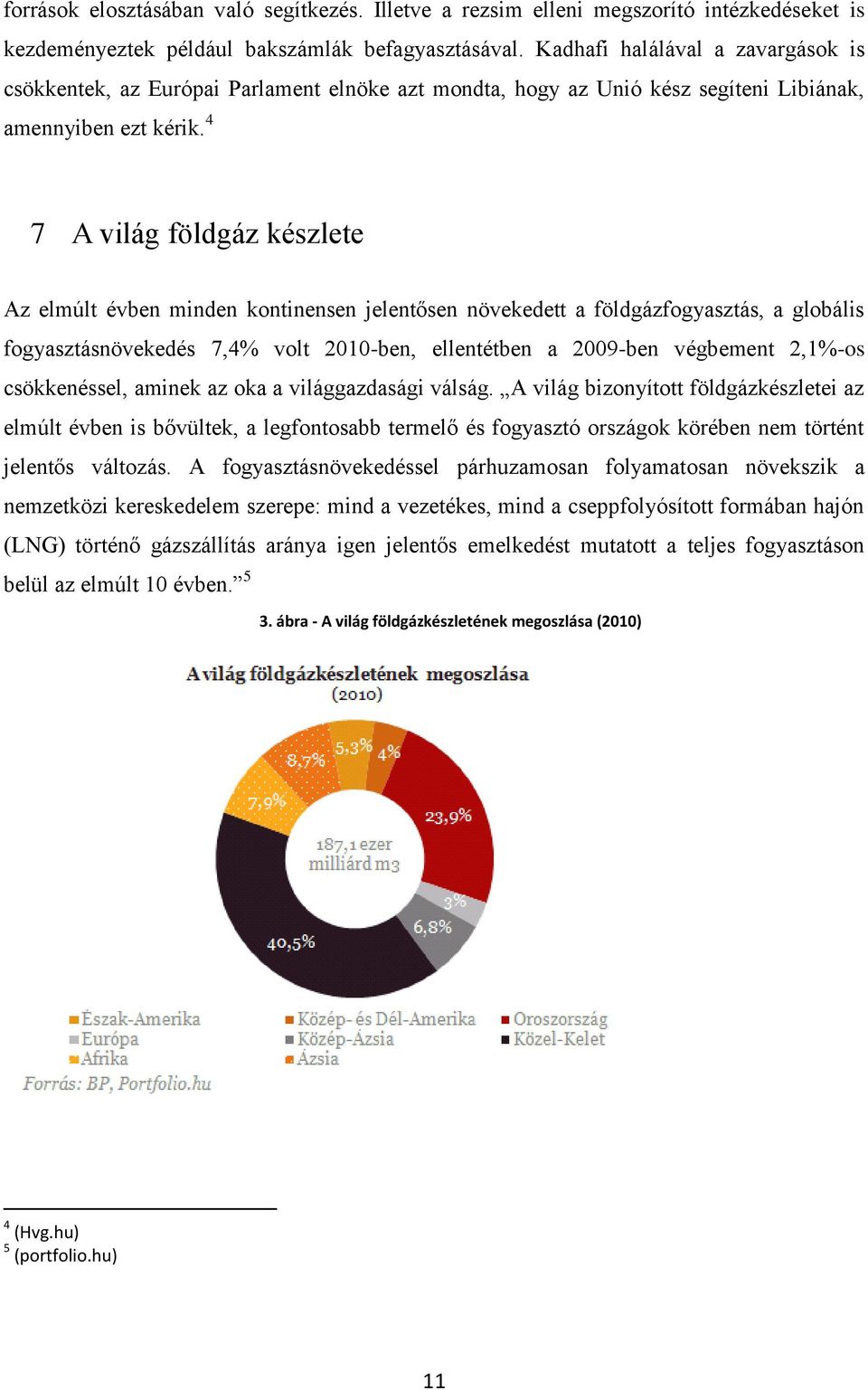 4 7 A világ földgáz készlete Az elmúlt évben minden kontinensen jelentősen növekedett a földgázfogyasztás, a globális fogyasztásnövekedés 7,4% volt 2010-ben, ellentétben a 2009-ben végbement 2,1%-os