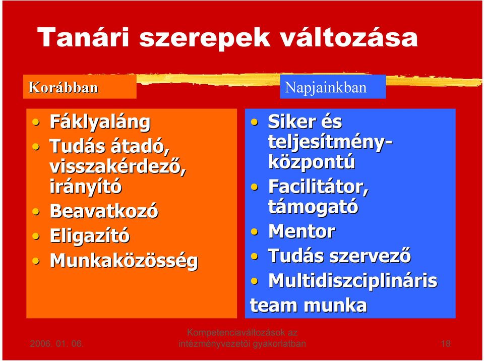 Siker és teljesítm tmény- központú Facilitátor tor, támogató Mentor