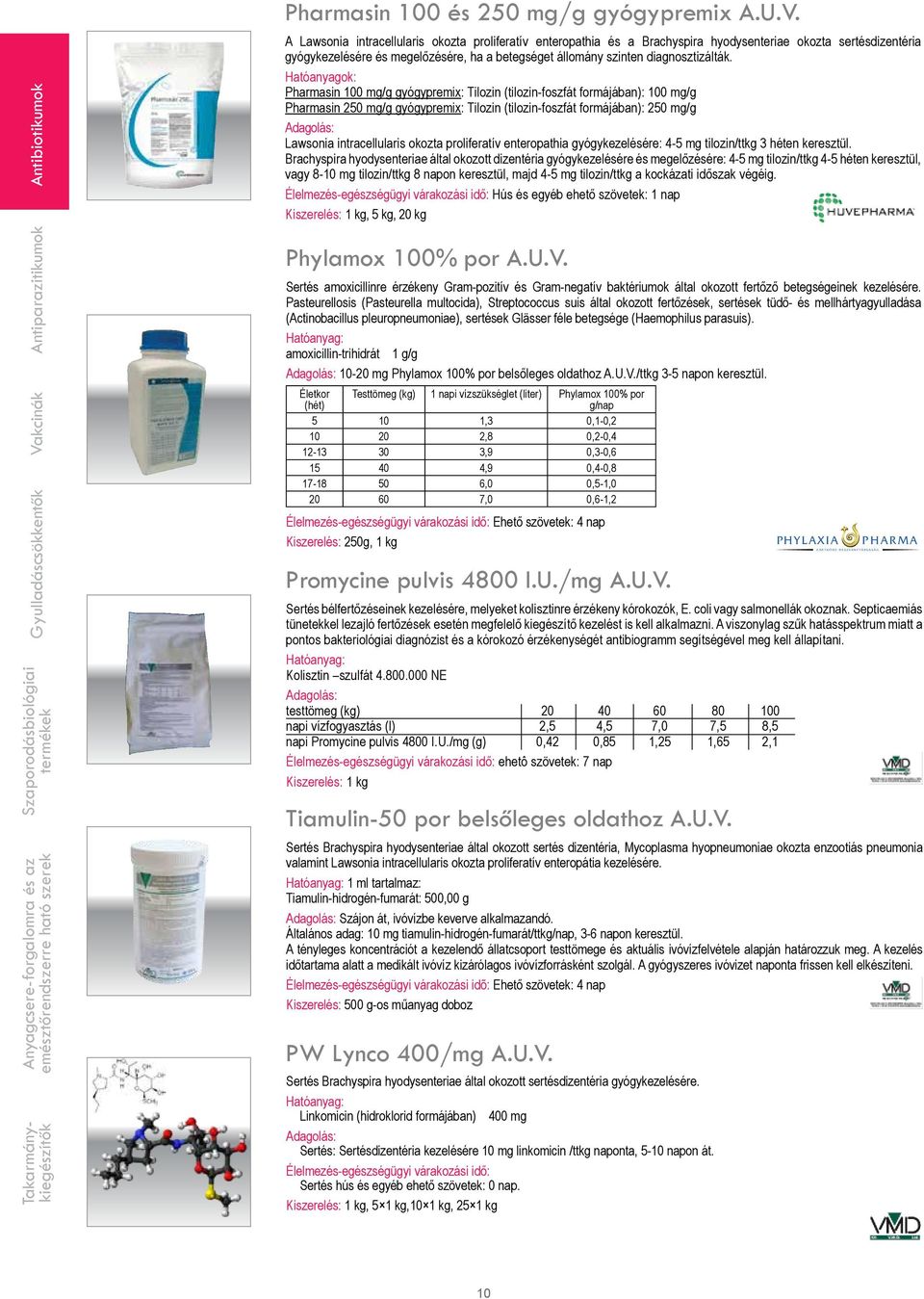Hatóanyagok: Pharmasin 100 mg/g gyógypremix: Tilozin (tilozin-foszfát formájában): 100 mg/g Pharmasin 250 mg/g gyógypremix: Tilozin (tilozin-foszfát formájában): 250 mg/g Lawsonia intracellularis