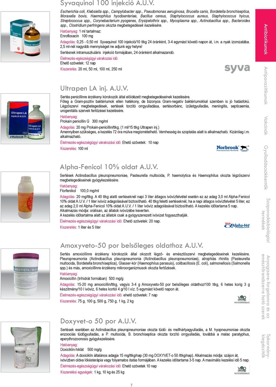 , Corynebacterium pyogenes, Erysipelothrix spp., Mycoplasma spp., Actinobacillus spp., Bacteroides spp., Clostridium perfringens okozta megbetegedések kezelésére.