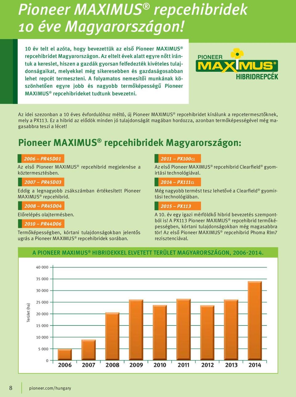 A folyamatos nemesítői munkának köszönhetően egyre jobb és nagyobb termőképességű Pioneer MAXIMUS repcehibrideket tudtunk bevezetni.