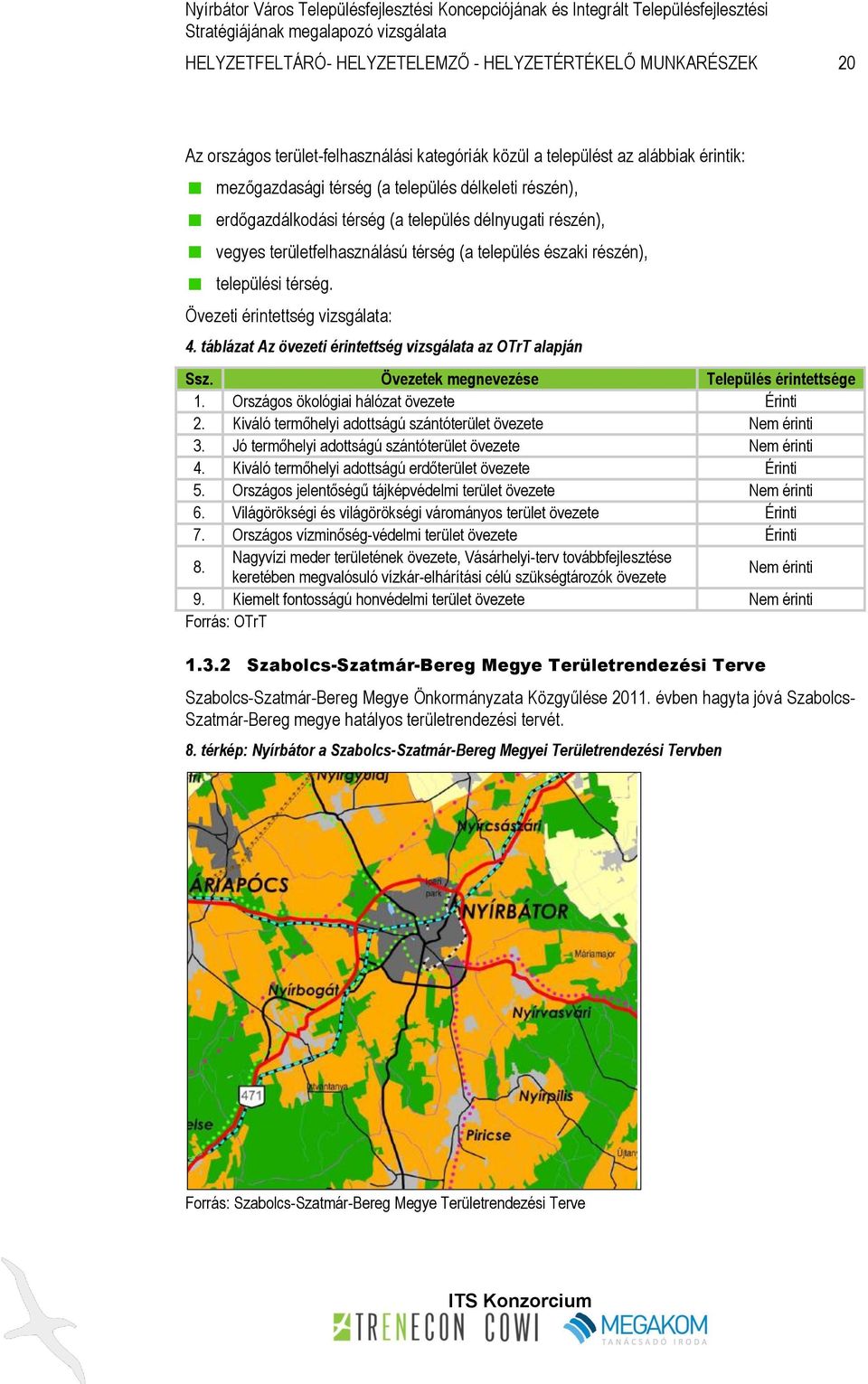 táblázat Az övezeti érintettség vizsgálata az OTrT alapján Ssz. Övezetek megnevezése Település érintettsége 1. Országos ökológiai hálózat övezete Érinti 2.