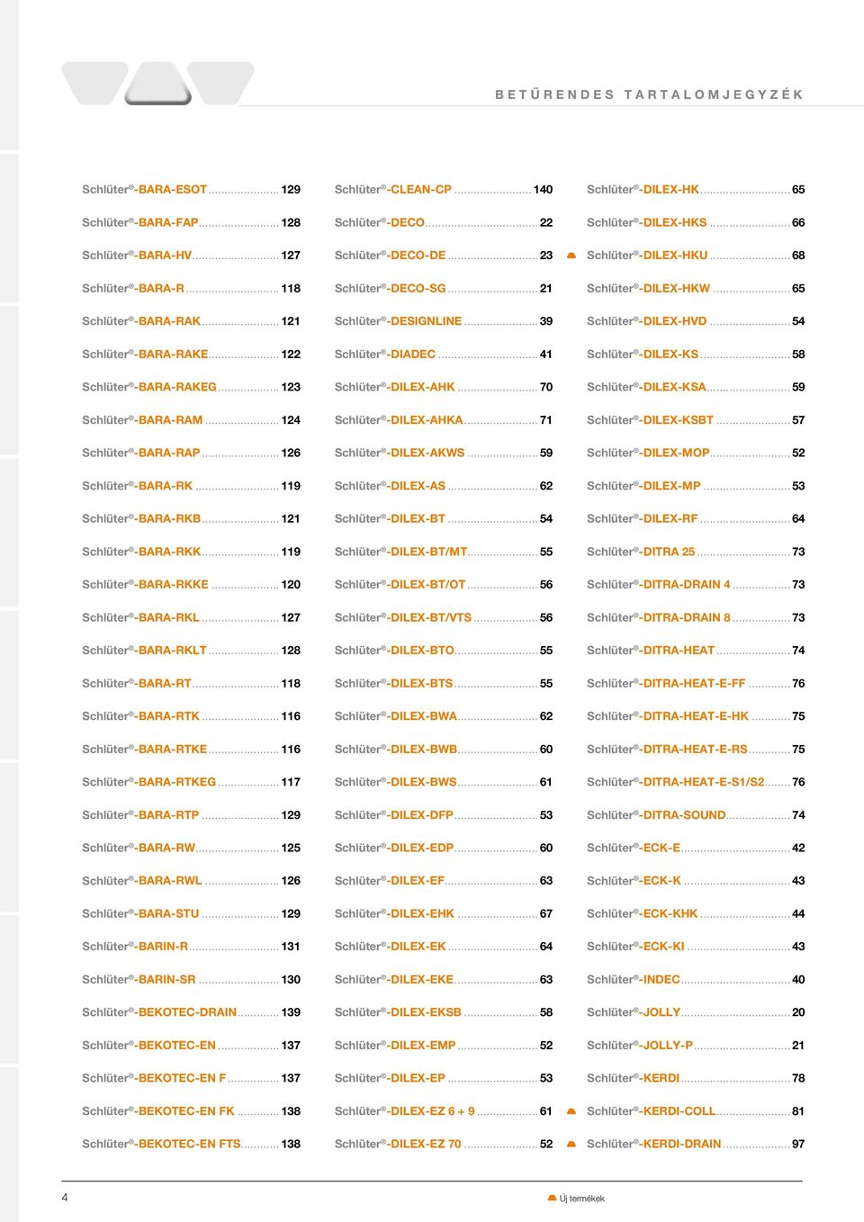 .. 39 Schlüter -DILEX-HVD... 54 Schlüter -BARA-RAKE... 122 Schlüter -DIADEC... 41 Schlüter -DILEX-KS... 58 Schlüter -BARA-RAKEG... 123 Schlüter -DILEX-AHK... 70 Schlüter -DILEX-KSA.