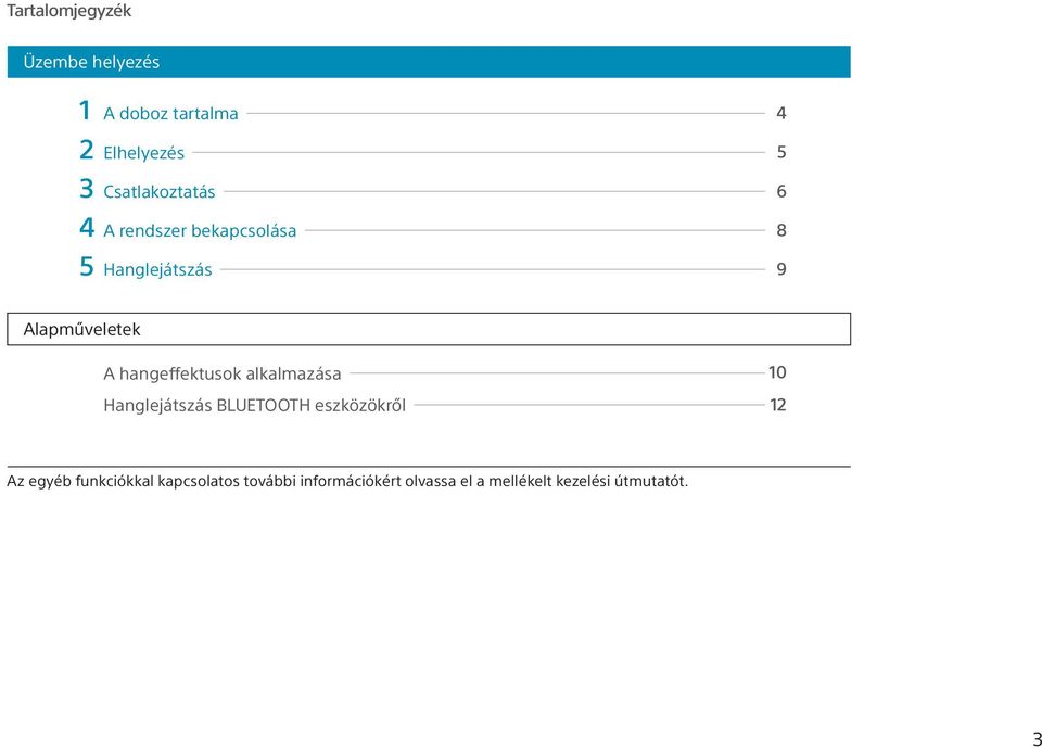 hangeffektusok alkalmazása 10 Hanglejátszás BLUETOOTH eszközökről 12 Az egyéb