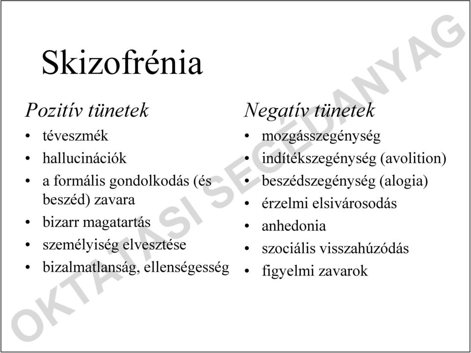 ellenségesség Negatív tünetek mozgásszegénység indítékszegénység (avolition)