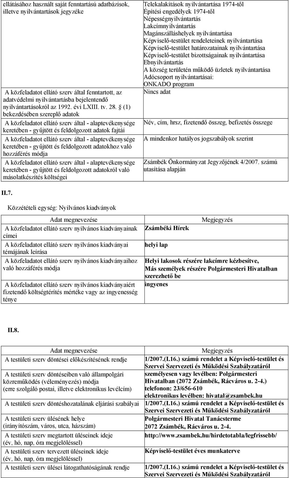 (1) bekezdésében szereplő adatok A közfeladatot ellátó szerv által alaptevékenysége keretében gyűjtött és feldolgozott adatok fajtái A közfeladatot ellátó szerv által alaptevékenysége keretében