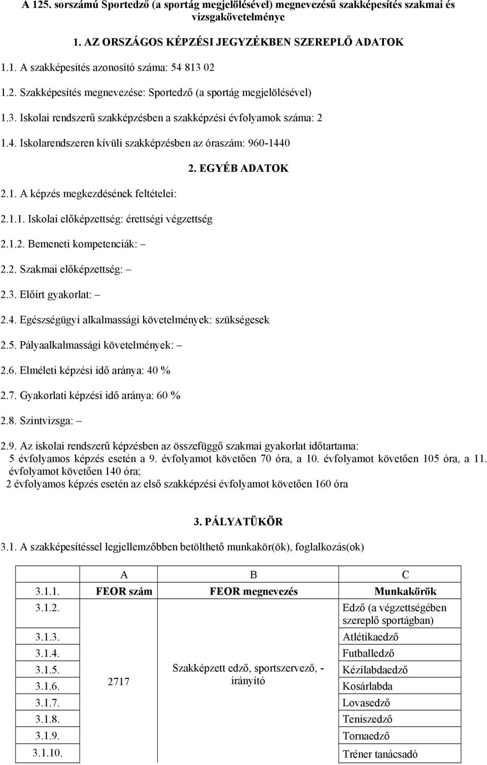 Iskolarendszeren kívüli szakképzésben az óraszám: 960-1440 2.1. A képzés megkezdésének feltételei: 2.1.1. Iskolai előképzettség: érettségi végzettség 2.1.2. Bemeneti kompetenciák: 2.2. Szakmai előképzettség: 2.