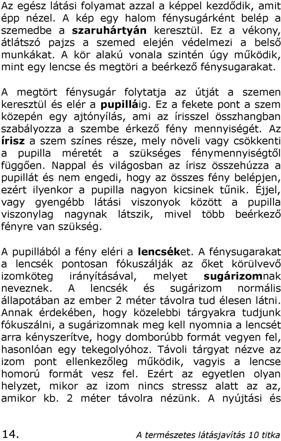 A megtört fénysugár folytatja az útját a szemen keresztül és elér a pupilláig. Ez a fekete pont a szem közepén egy ajtónyílás, ami az írisszel összhangban szabályozza a szembe érkező fény mennyiségét.