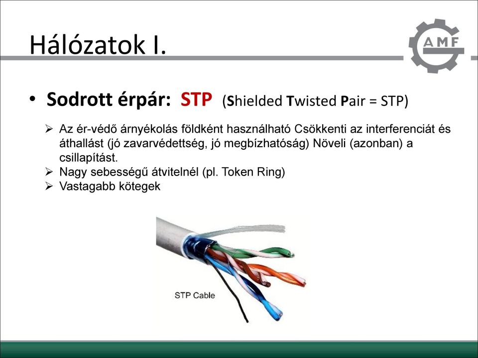 áthallást (jó zavarvédettség, jó megbízhatóság) Növeli (azonban)