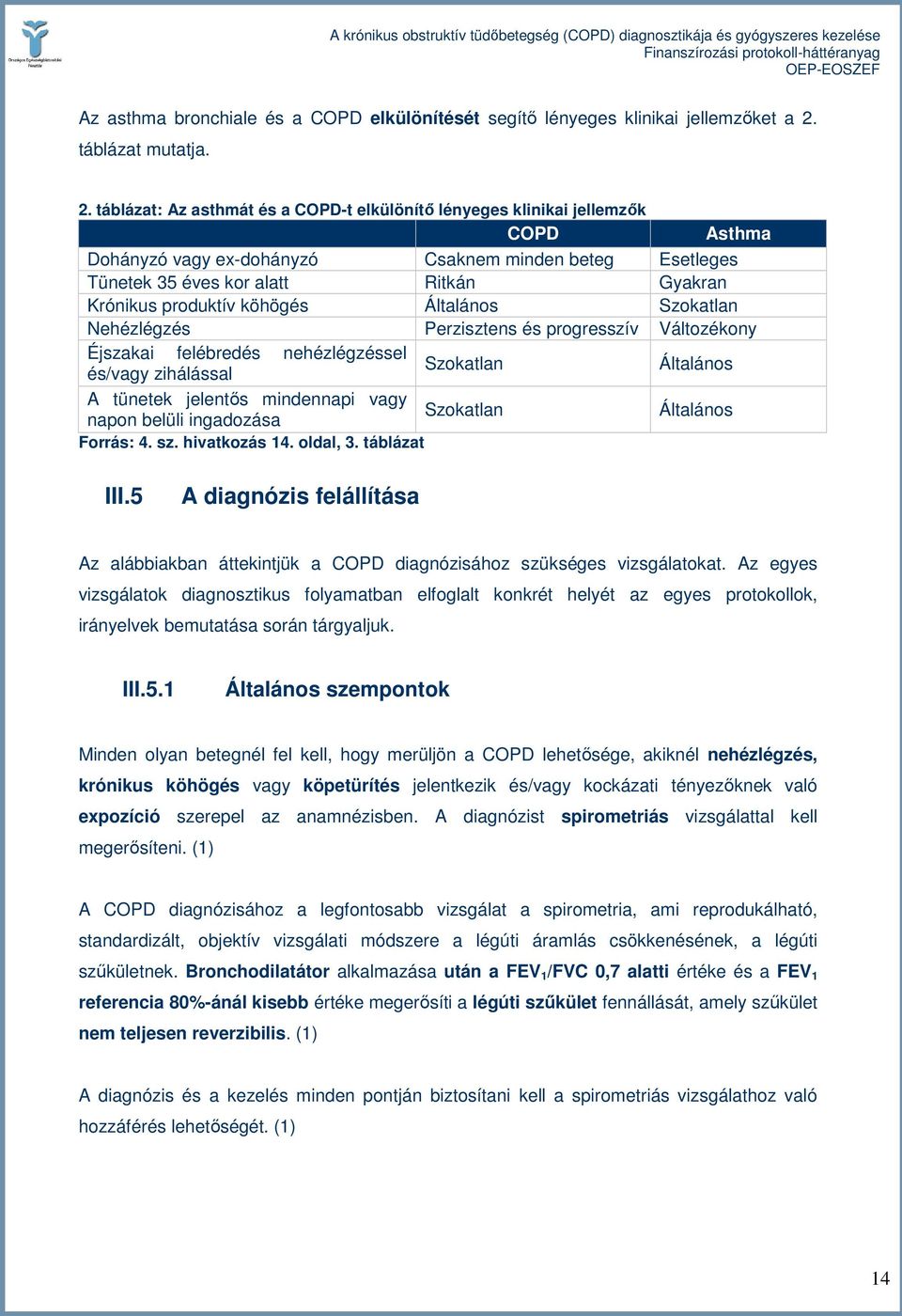 táblázat: Az asthmát és a COPD-t elkülönítı lényeges klinikai jellemzık COPD Asthma Dohányzó vagy ex-dohányzó Csaknem minden beteg Esetleges Tünetek 35 éves kor alatt Ritkán Gyakran Krónikus