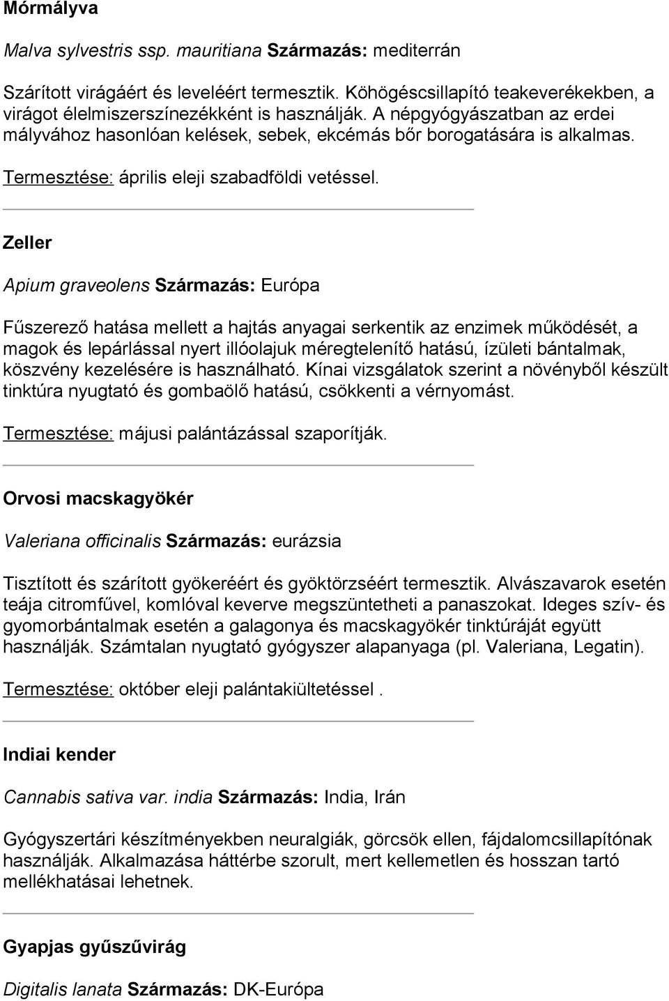 Zeller Apium graveolens Származás: Európa Fűszerező hatása mellett a hajtás anyagai serkentik az enzimek működését, a magok és lepárlással nyert illóolajuk méregtelenítő hatású, ízületi bántalmak,