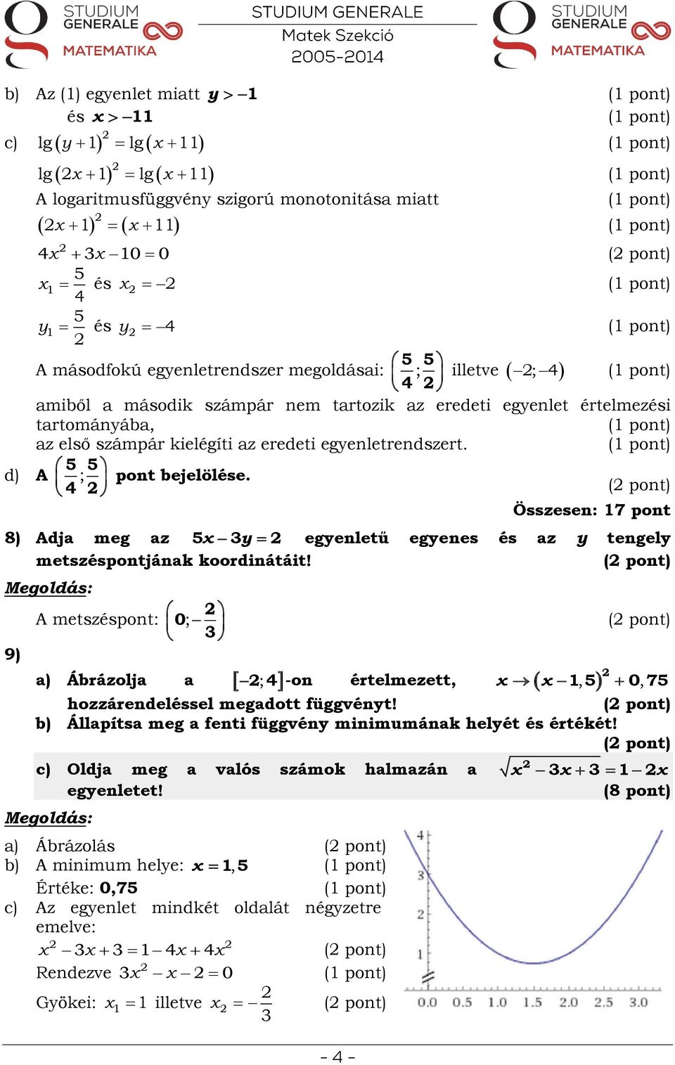 8) Adja meg az metszéspontjának koordinátáit!