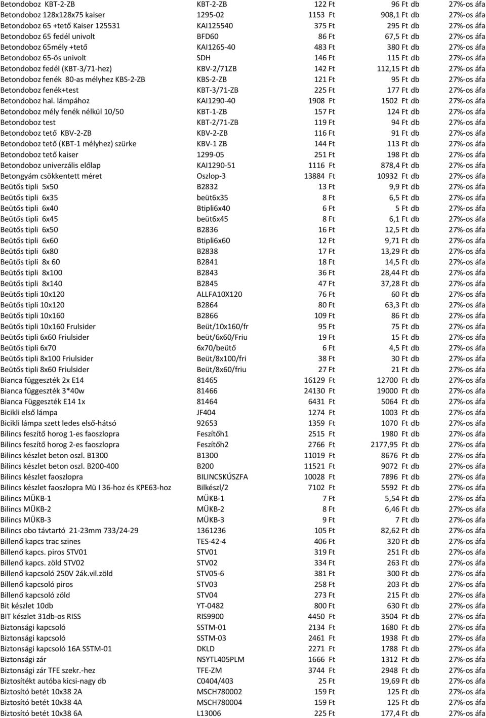(KBT 3/71 hez) KBV 2/71ZB 142 Ft 112,15 Ft db 27% os áfa Betondoboz fenék 80 as mélyhez KBS 2 ZB KBS 2 ZB 121 Ft 95 Ft db 27% os áfa Betondoboz fenék+test KBT 3/71 ZB 225 Ft 177 Ft db 27% os áfa