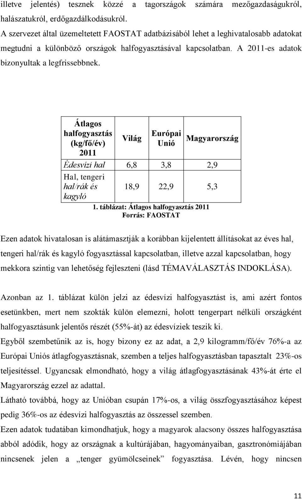 Átlagos halfogyasztás (kg/fő/év) 2011 Világ Európai Unió Magyarország Édesvízi hal 6,8 3,8 2,9 Hal, tengeri hal/rák és kagyló 18,9 22,9 5,3 1.