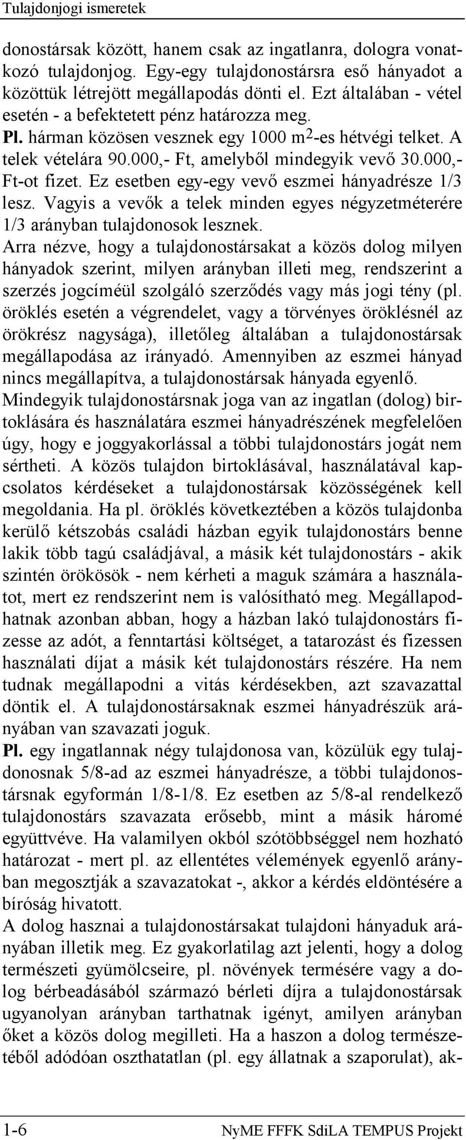 Ez esetben egy-egy vevő eszmei hányadrésze 1/3 lesz. Vagyis a vevők a telek minden egyes négyzetméterére 1/3 arányban tulajdonosok lesznek.