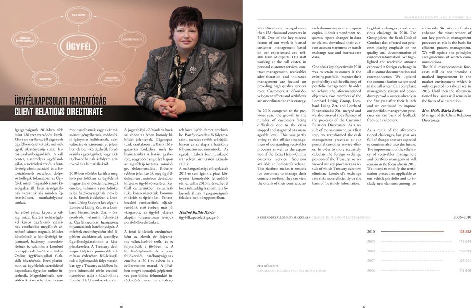 A call center, a személyes ügyfélszolgálat, a szerződéskezelés, a kintlévőség adminisztráció és a biztosításkezelés osztályon dolgozó kollegák fókuszában az Ügyfelek minél magasabb szintű
