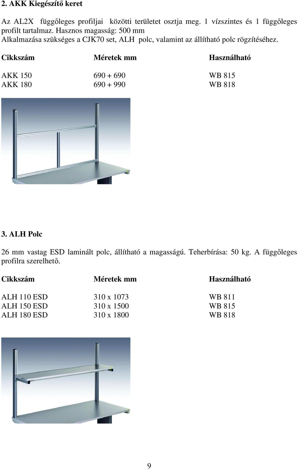 Cikkszám Méretek mm Használható AKK 150 690 + 690 WB 815 AKK 180 690 + 990 WB 818 3.